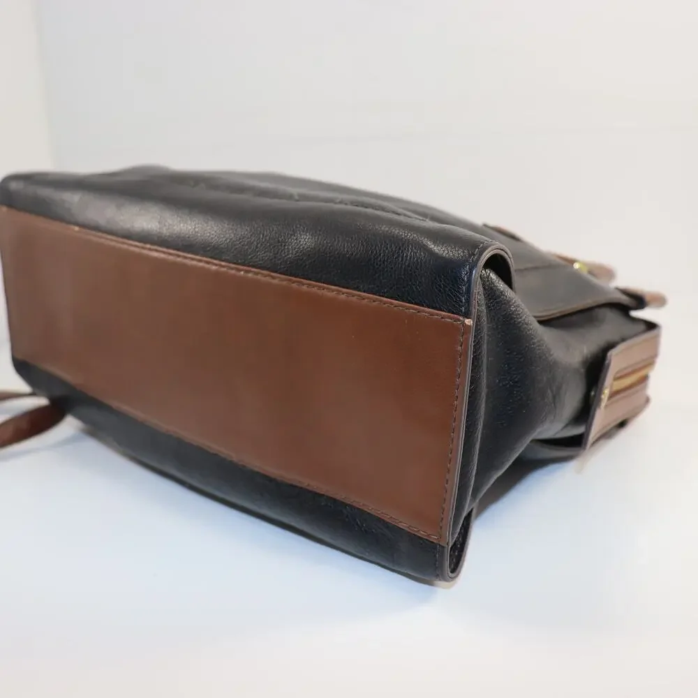 Fossil Black and Brown Leather Crossbody Satchel
